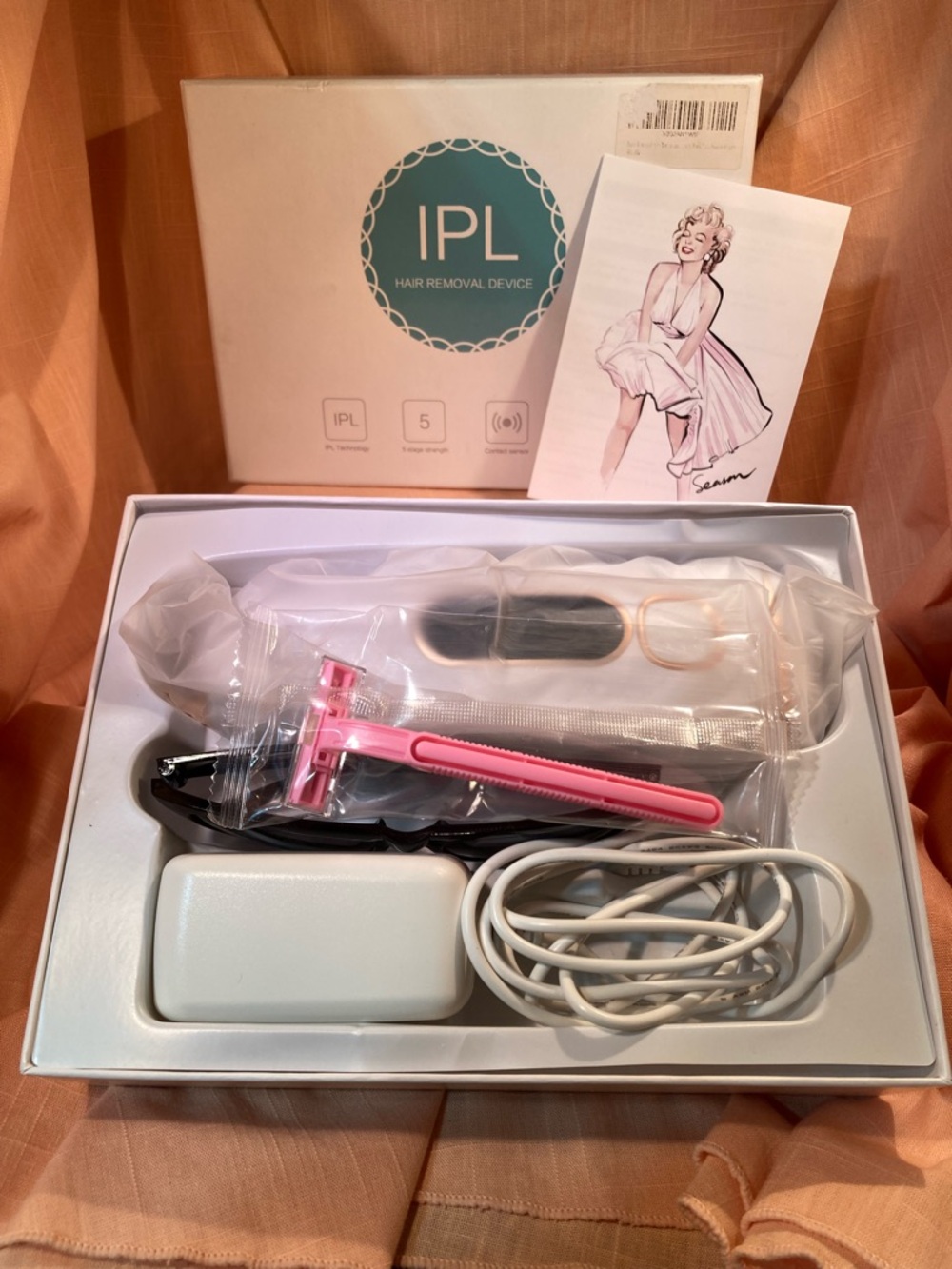 IPL Hair Removal Device with Accessories - White & Pink